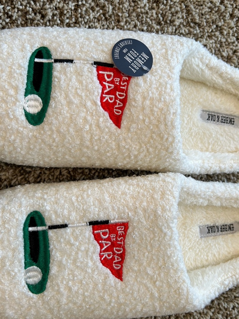 Men’s Cream Cozy Slippers - 'Best Dad Par' Embroidery